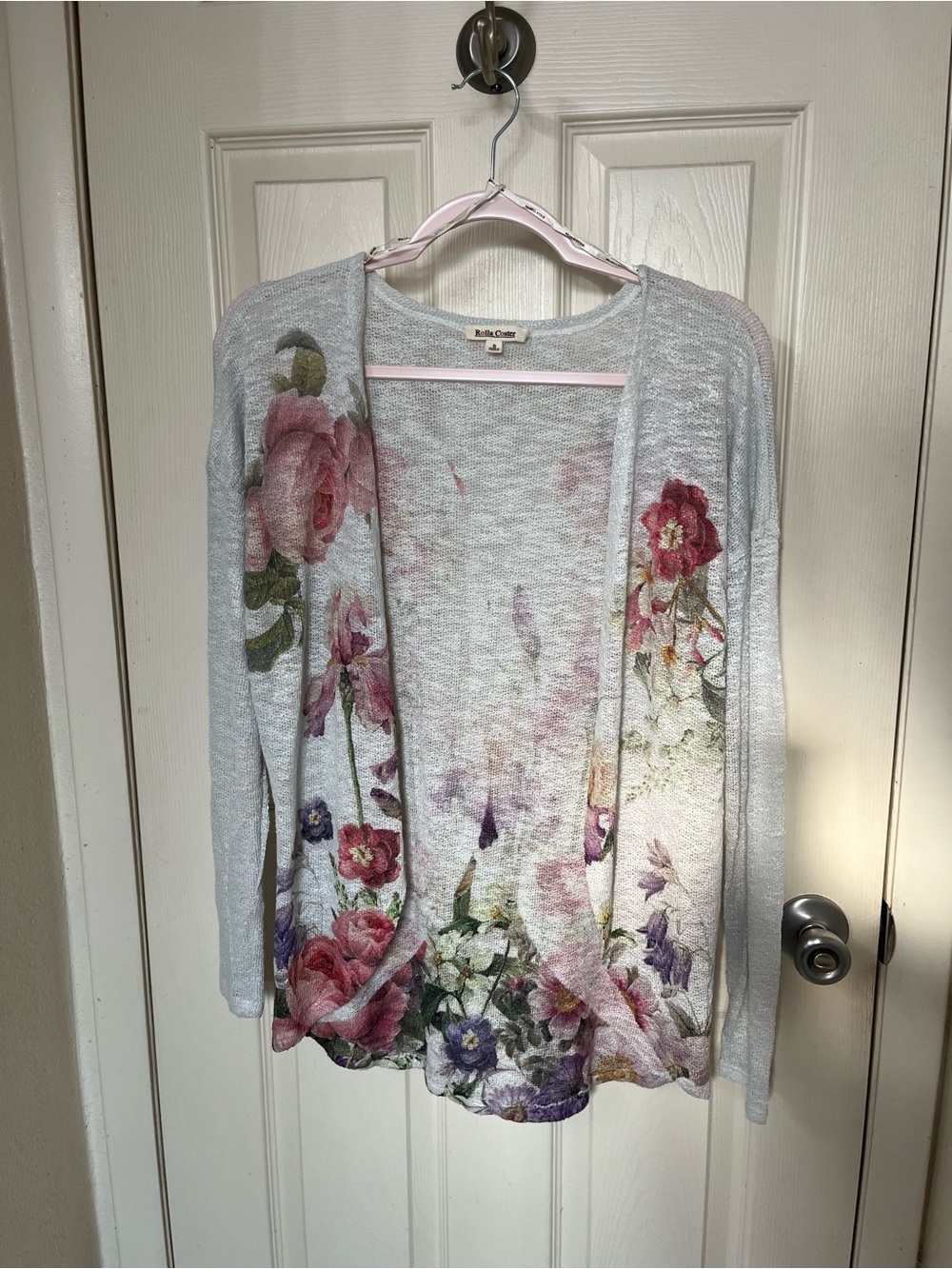 Rolla Coster Light Gray Floral Open-Front Cardigan